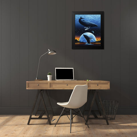 Whale and Moon Black Modern Wood Framed Art Print by Unknown