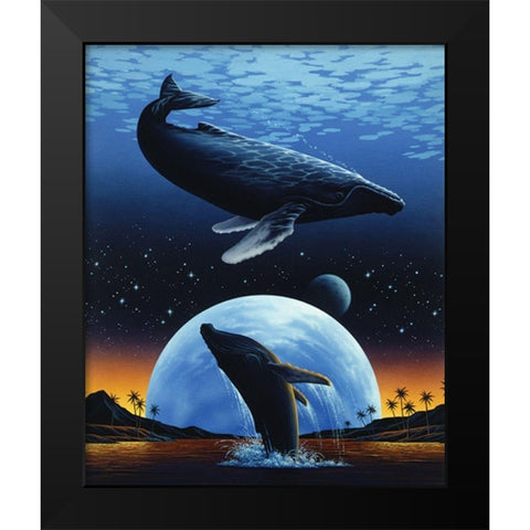 Whale and Moon Black Modern Wood Framed Art Print by Unknown