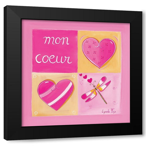 Mon cÅ“ur Black Modern Wood Framed Art Print with Double Matting by Fays, Lynda