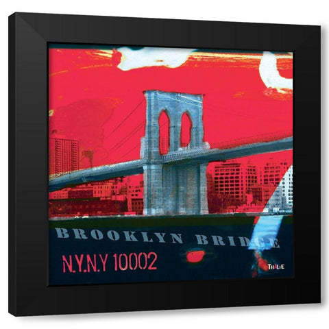 Brooklyn Bridge Black Modern Wood Framed Art Print with Double Matting by Thalie