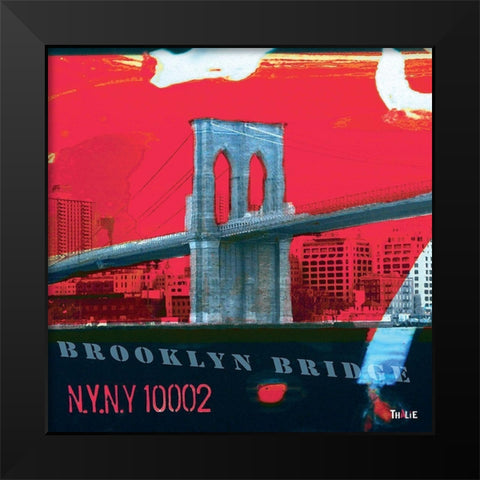 Brooklyn Bridge Black Modern Wood Framed Art Print by Thalie