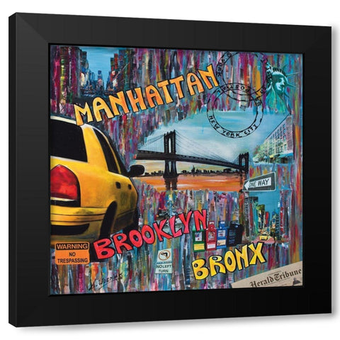 Manhattan Brooklyn  Black Modern Wood Framed Art Print by Wozniak, Sophie