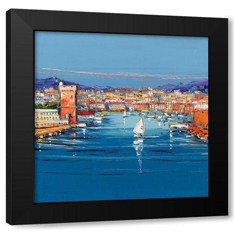 Vieux port de Marseille Black Modern Wood Framed Art Print with Double Matting by Corbiere