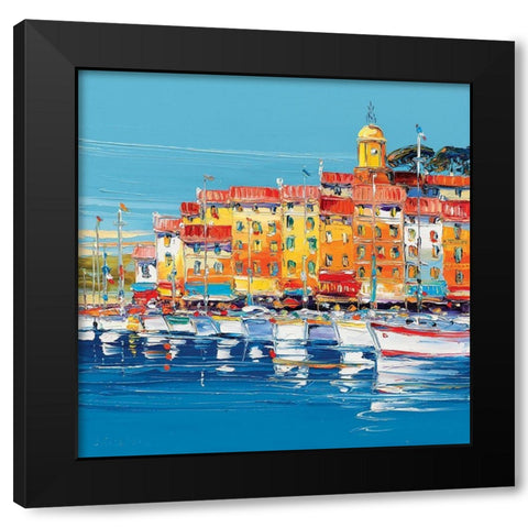 Port de St Tropez Black Modern Wood Framed Art Print with Double Matting by Corbiere