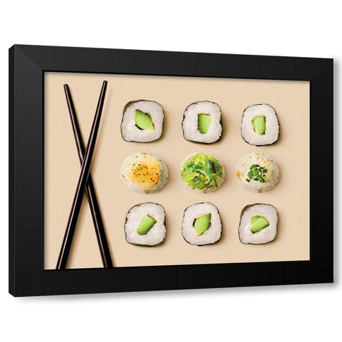 Baguettes et makis I Black Modern Wood Framed Art Print by Sultan, Galith