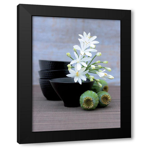 Composition Zen - Coupes, fleurs dAgapanthe et Pavots Black Modern Wood Framed Art Print with Double Matting by Beyler, Catherine