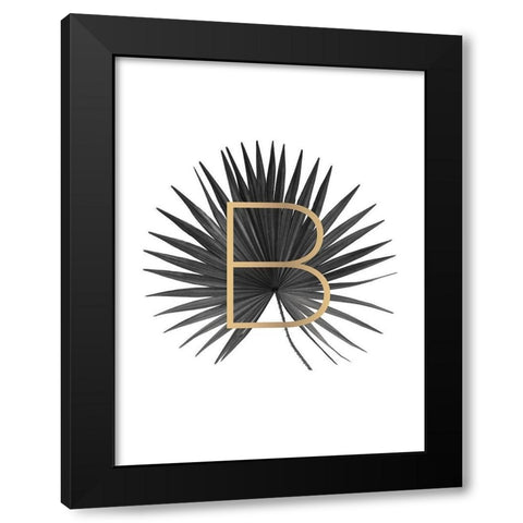 Palm tree leaf with gold Black Modern Wood Framed Art Print by Braun Studio