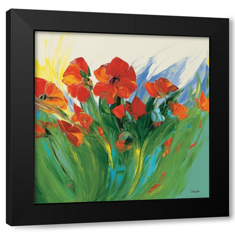 Coquelicots Black Modern Wood Framed Art Print with Double Matting by Vadon, Veronique