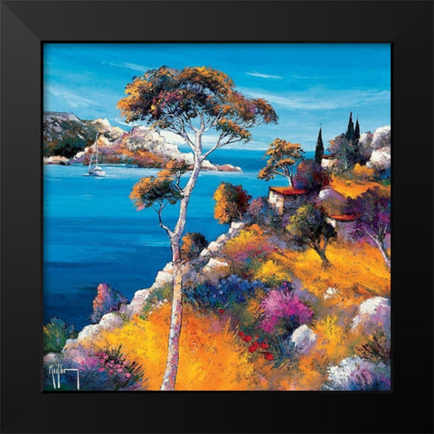 Les cabanons dans les calanques Black Modern Wood Framed Art Print by Keiflin, Roger
