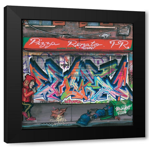 Pizza Renato Black Modern Wood Framed Art Print by Butch and Pea