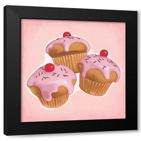 Cupcakes Black Modern Wood Framed Art Print by Cazenave, Maryline