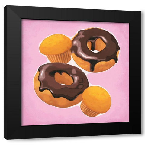 Donuts et muffins Black Modern Wood Framed Art Print with Double Matting by Cazenave, Maryline