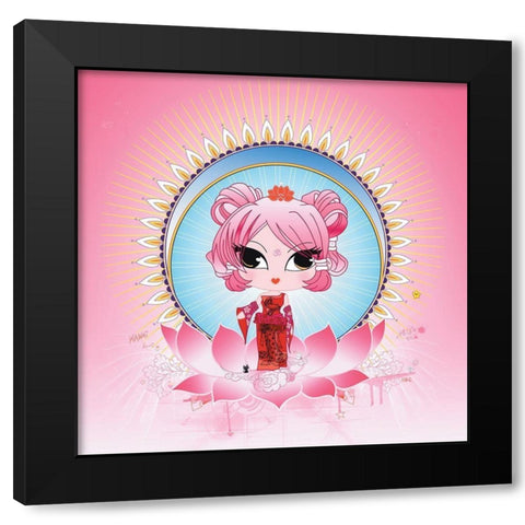 PinkLotus Black Modern Wood Framed Art Print by DS, Kamala