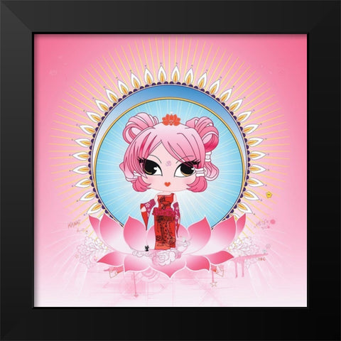 PinkLotus Black Modern Wood Framed Art Print by DS, Kamala