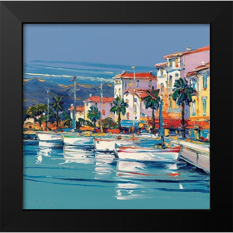 Port de Sanary Black Modern Wood Framed Art Print by Corbiere