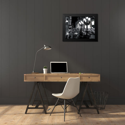 42nd Street at night, NandB Black Modern Wood Framed Art Print by Setboun, Michel