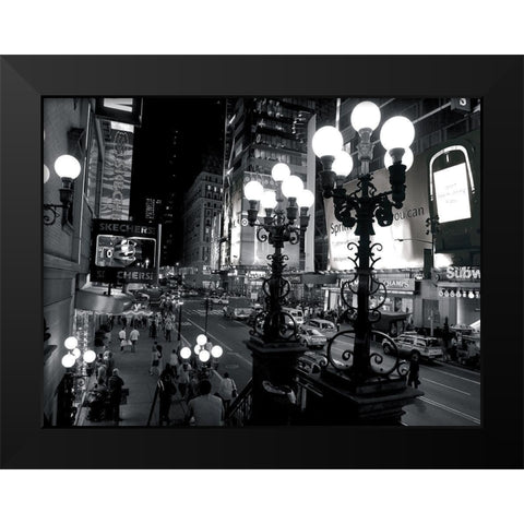 42nd Street at night, NandB Black Modern Wood Framed Art Print by Setboun, Michel