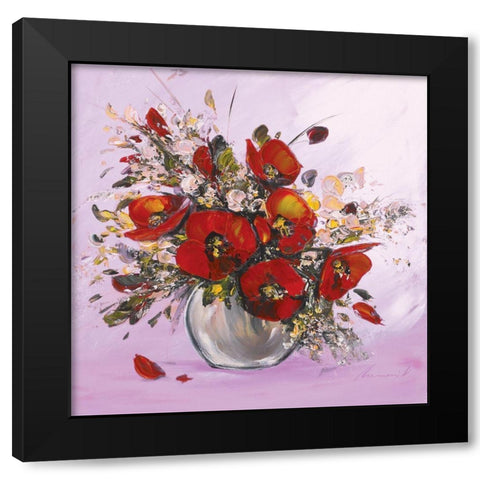 Bouquet de fleurs rouges I Black Modern Wood Framed Art Print with Double Matting by Tramoni, Oliver