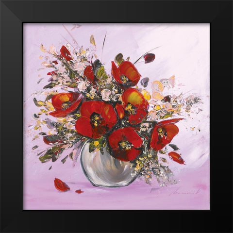 Bouquet de fleurs rouges I Black Modern Wood Framed Art Print by Tramoni, Oliver