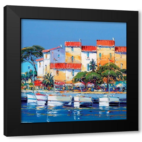 Les terrasses du petit port Black Modern Wood Framed Art Print with Double Matting by Corbiere