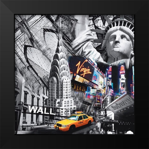 New York Wall St Black Modern Wood Framed Art Print by BRAUN Studio