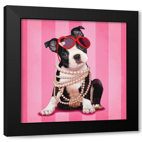 Boston terrier Black Modern Wood Framed Art Print by Cazenave, Maryline