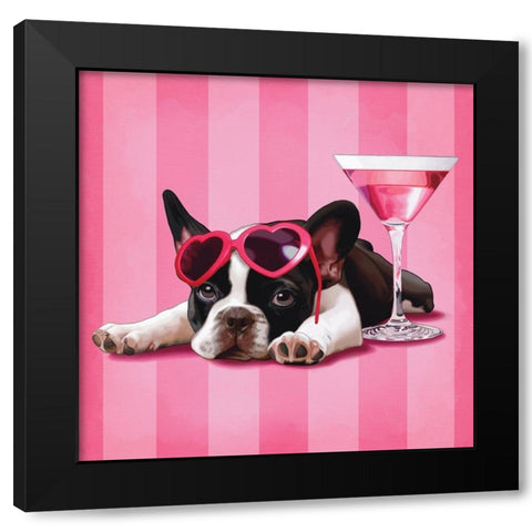 Bouledogue francÂ¸ais Black Modern Wood Framed Art Print with Double Matting by Cazenave, Maryline