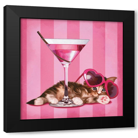 Chaton et cocktail  Black Modern Wood Framed Art Print by Cazenave, Maryline