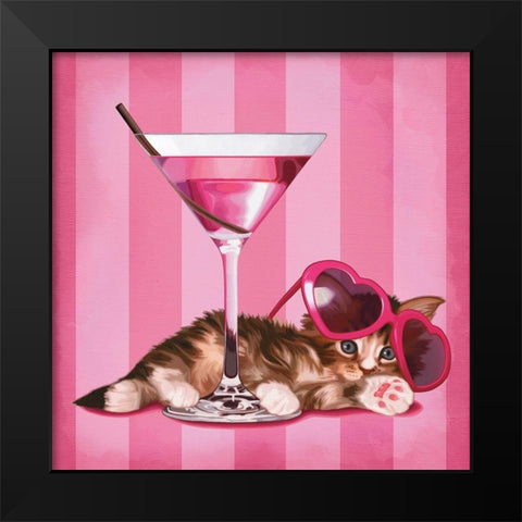 Chaton et cocktail  Black Modern Wood Framed Art Print by Cazenave, Maryline