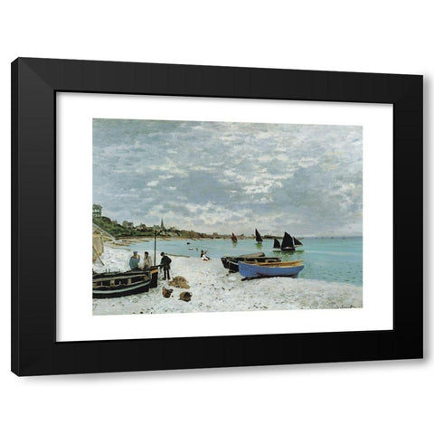 La plage a Sainte-Adresse Black Modern Wood Framed Art Print with Double Matting by Monet, Claude