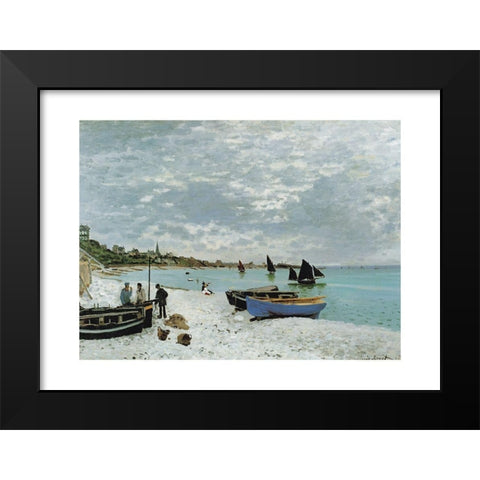 La plage a Sainte-Adresse Black Modern Wood Framed Art Print by Monet, Claude