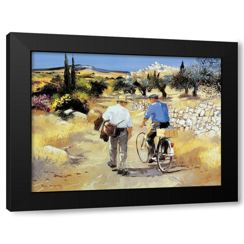 Vers le village Black Modern Wood Framed Art Print with Double Matting by Deymonaz, Andre