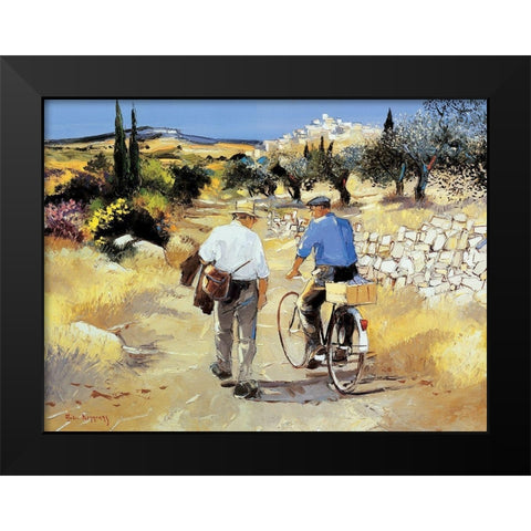 Vers le village Black Modern Wood Framed Art Print by Deymonaz, Andre