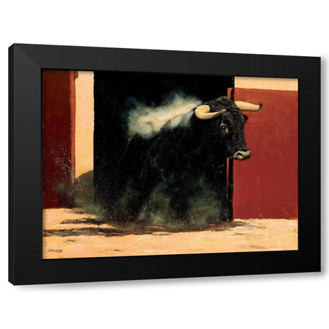 Sortie de toril Black Modern Wood Framed Art Print with Double Matting by Louis, Ch.