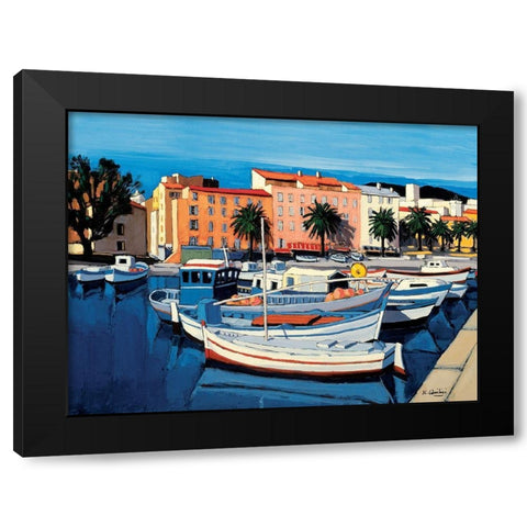 Barques de pecheurs dans le port dAjaccio Black Modern Wood Framed Art Print with Double Matting by Quilici, Jean-Claude