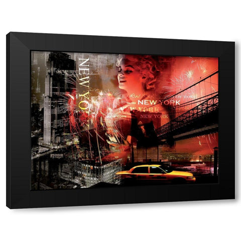 New York Fireworks Black Modern Wood Framed Art Print by BRAUN Studio
