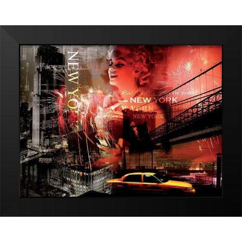 New York Fireworks Black Modern Wood Framed Art Print by BRAUN Studio