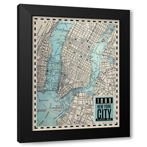 New-York City Map, 1889 Black Modern Wood Framed Art Print with Double Matting by BRAUN Studio