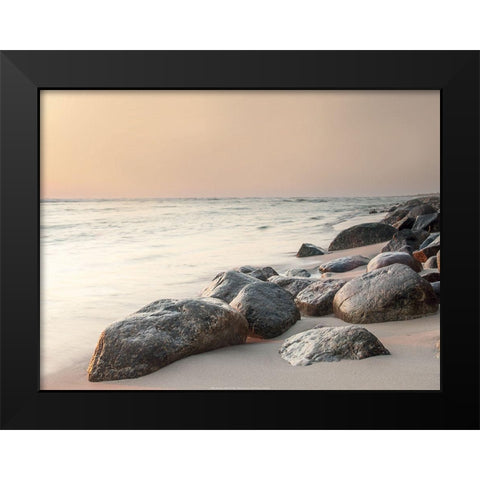 Rochers sur la plage Black Modern Wood Framed Art Print by BRAUN Studio