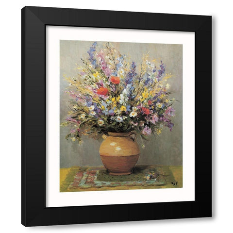 Bouquet dans un vase de gres Black Modern Wood Framed Art Print with Double Matting by DYF