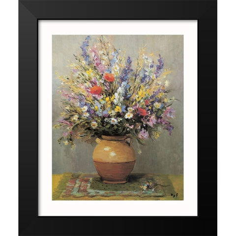 Bouquet dans un vase de gres Black Modern Wood Framed Art Print by DYF