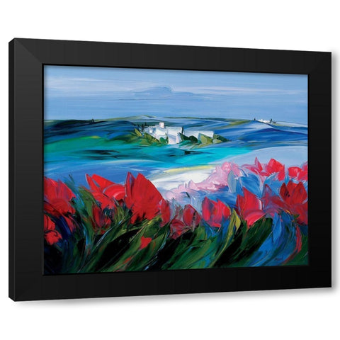 Tulipes Black Modern Wood Framed Art Print with Double Matting by Vadon, Veronique