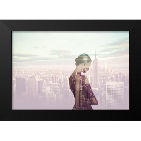 Femme pensive Ã  New York Black Modern Wood Framed Art Print by Braun Studio