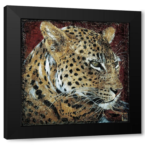 Portrait de leopard Black Modern Wood Framed Art Print with Double Matting by Arietti, Fabienne