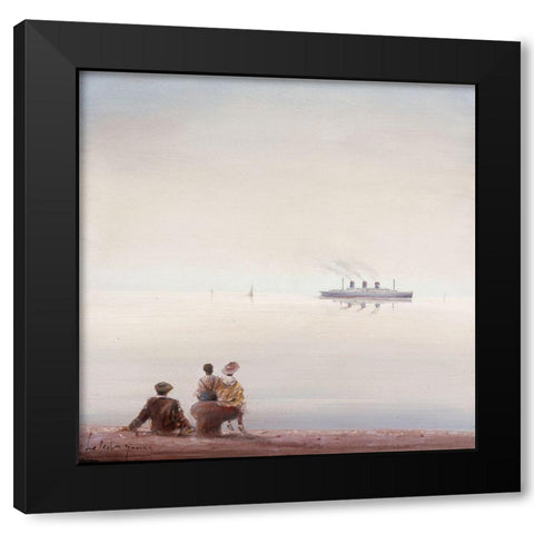 Attente sur le quai Black Modern Wood Framed Art Print by Letestu, Yann