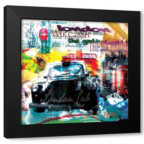 London cab Black Modern Wood Framed Art Print by Kaly