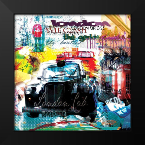 London cab Black Modern Wood Framed Art Print by Kaly