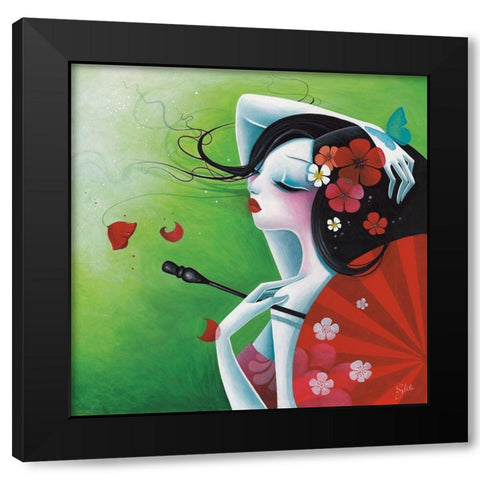 La risee fleurie Black Modern Wood Framed Art Print by Sybile