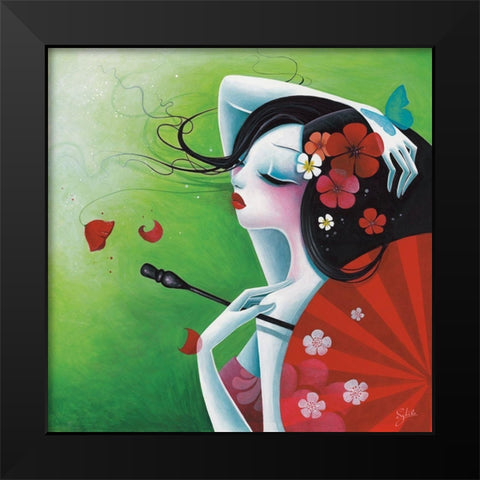 La risee fleurie Black Modern Wood Framed Art Print by Sybile