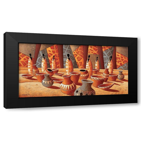 Le marche aux poteries Black Modern Wood Framed Art Print with Double Matting by Moga